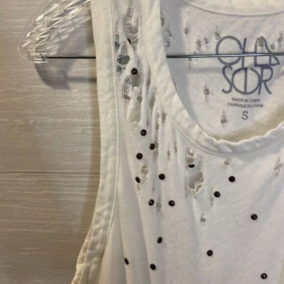 Chaser‎ White Studded Distressed Cotton Tank Top - Picture 7 of 7
